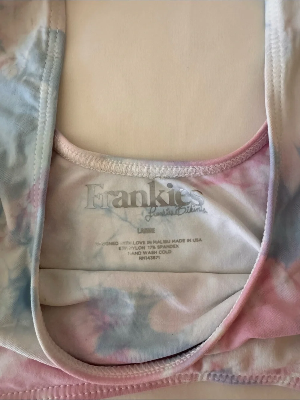 Frankie’s Bikinis Tie-Dye Two Piece Bikini High-Cut - Pink/Blue size L
